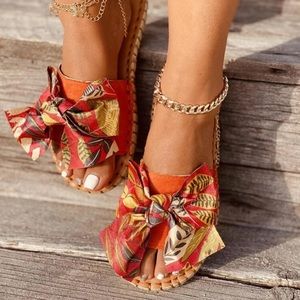 Bow Decor Espadrille Slide Sandals